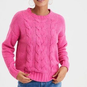 American Eagle Pink Chenille Cable Knit Sweater